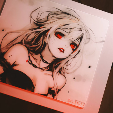 Скляний ігровий килимок для миші 490×420 мм Vampire Kiss glass pad із загартованого скла 3 мм, гласпад з суцільною силіконовою основою 1 мм gp01vk