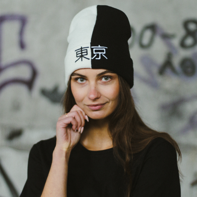 Зимова Шапка Ієрогліфи Hieroglyphs В'язана Чорно-біла Selerity w01hy