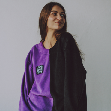 Флісова тепла піжама фіолетово-чорна oversize домашній костюм унісекс + ПАТЧ на вибір Selerity pn01vb