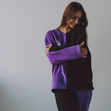Флісова тепла піжама фіолетово-чорна oversize домашній костюм унісекс + ПАТЧ на вибір Selerity pn01vb