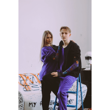 Флісова тепла піжама фіолетово-чорна oversize домашній костюм унісекс Selerity p01vb