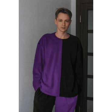 Флісова тепла піжама фіолетово-чорна oversize домашній костюм унісекс Selerity p01vb